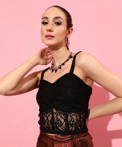 STREET9 Casual Self Design Women Black Top