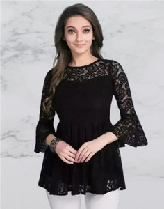 fashionwrld Casual Self Design Women Black Top