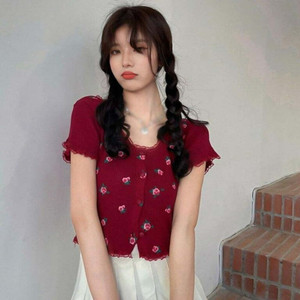 Ina fashion Casual Floral Print Women Maroon Top
