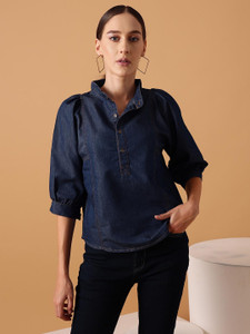STREET9 Casual Self Design Women Dark Blue Top