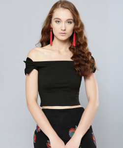 VENI VIDI VICI Party Regular Sleeve Solid Women Black Top