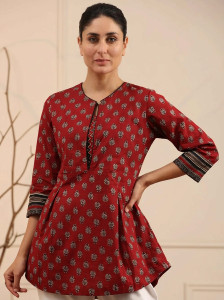 Golden Wings Casual Printed Women Maroon Top