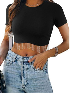 GLARE & BLAIR Casual Solid Women Black Top