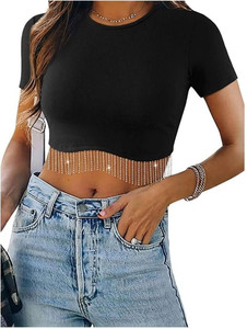 GLARE & BLAIR Casual Solid Women Black Top