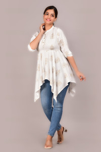 NEW STYLISH Casual Striped Women Gold, White Top