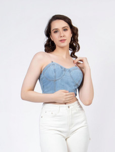 NUEVOSDAMAS Casual Solid Women Light Blue Top
