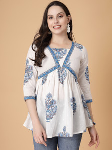God Bless Casual Printed Women White Top