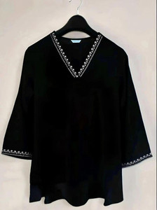 JR JEZREEL Casual Embroidered Women Black Top