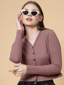 RIGO Casual Solid Women Purple Top