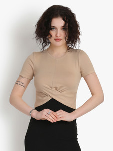 PUTSUM Casual Solid Women Grey Top