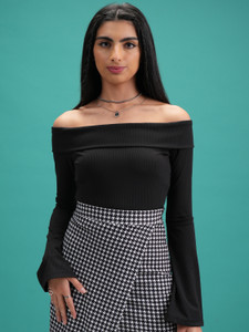 Tokyo Talkies Casual Solid Women Black Top