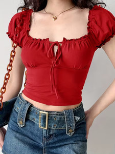 QUINTESSENTIALS QUINTESENTIALS Casual Solid Women Red Top - Image 5