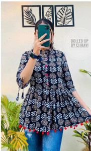 PaliwalArts Casual Floral Print Women Black Top