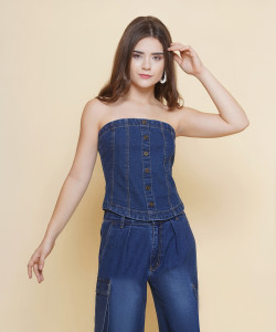 Puella Casual Solid Women Dark Blue Top