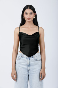 PRISELLA Party Solid Women Black Top