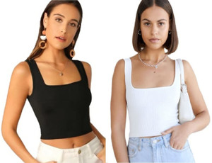 PINOVO Casual Solid Women Black, White Top