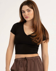 Sollobell Casual Solid Women Black Top