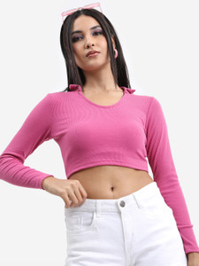 Tokyo Talkies Casual Solid Women Pink Top