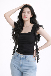 urban streetwear Party Solid Women Black Top