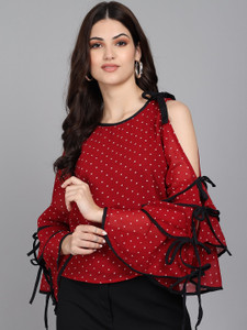 Raabta Fashion Casual Printed Women Black, Red Top