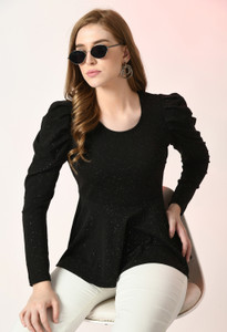 Moshe Casual Self Design Women Black Top