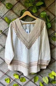AAYUSHIMPAX Casual Embroidered, Lace Women Beige Top