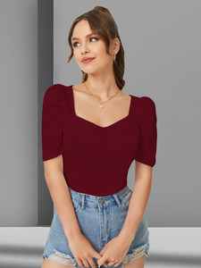Dream Beauty Fashion Casual Solid Women Maroon Top