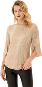 Pink Wings Party Embellished Women Beige Top