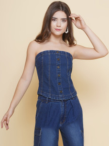 पुएला महिलाओं के लिए कैजुअल सॉलिड गहरा नीला टॉप