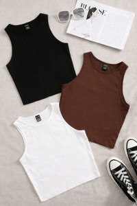 Shyam Hosiery Casual Solid Women Brown, Black, White Top