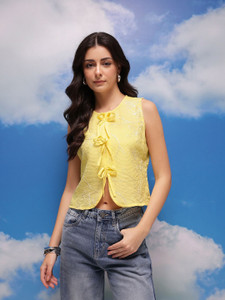 CORSICA Casual Self Design Women Yellow Top