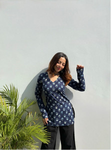 PANCHHIRAJ TEXTILE Casual Printed Women Blue Top