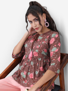 KETCH Casual Printed Women Brown, Pink, Light Green Top