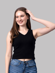 FRISKERS Casual Solid Women Black Top