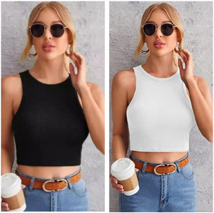 TUSI Casual Solid Women Black Top