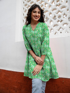 Janasya Casual Printed Women Green Top