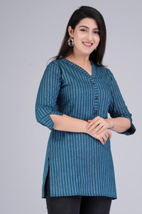 METRONAUT Casual Striped Women Dark Blue, Black Top