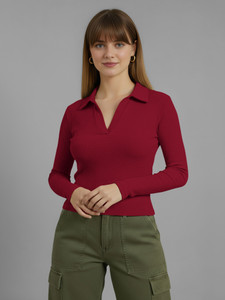 Kashonaa Casual Solid Women Maroon Top