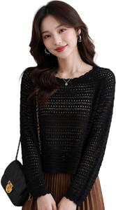 CRAMPLE Casual Self Design Women Black Top