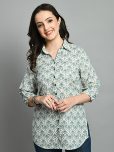 Meesan Casual Printed Women Blue Top