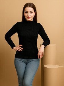 FBAR Casual Solid Women Black Top