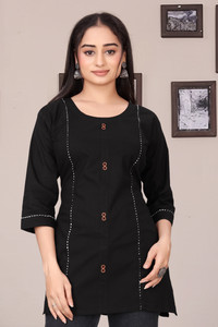 Genzgirl Casual Embroidered Women Black Top