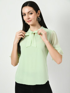 Blushia Casual Solid Women Light Green Top