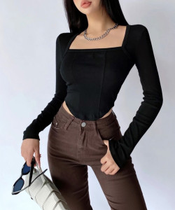 Projas Casual Solid Women Black Top