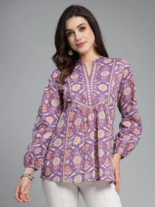 RIJHARI Casual Full Sleeve Printed Women Purple Top