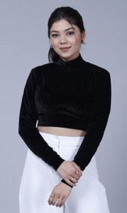 woofin Casual Solid Women Black Top