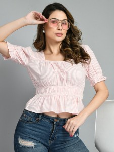 PRETTY LOVING THING Casual Striped Women Pink Top