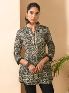 Meesan Casual Printed Women Black, Beige Top