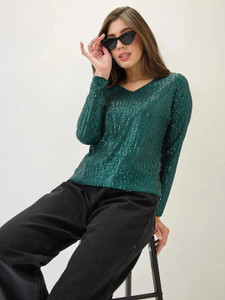 Globus Party Embellished Women Green Top