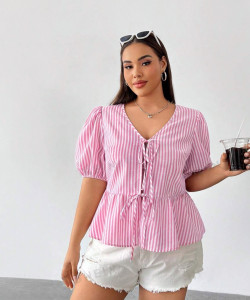 Burgstudio9 Casual Striped Women Pink Top